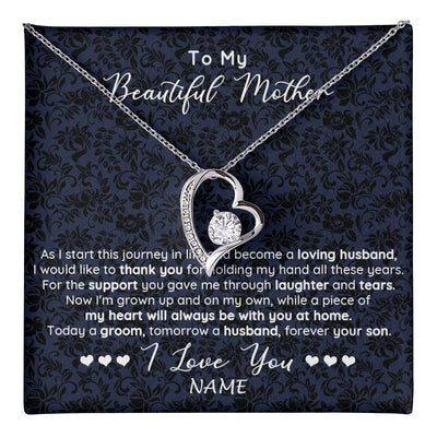 Forever Love Necklace 14K White Gold Finish | 1 | Personalized To My Beautiful Mother Necklace From Son On My Wedding Day Mother Of The Groom For Mom Wedding Day Jewelry Customized Gift Box Message Card | teecentury
