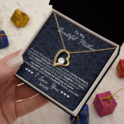 Forever Love Necklace 18K Yellow Gold Finish | 2 | Personalized To My Beautiful Mother Necklace From Son On My Wedding Day Mother Of The Groom For Mom Wedding Day Jewelry Customized Gift Box Message Card | teecentury