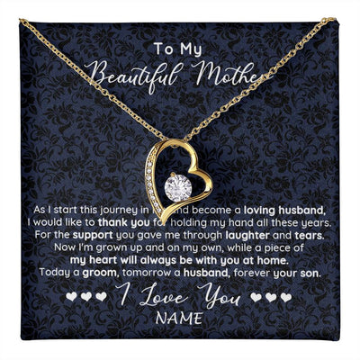 Forever Love Necklace 18K Yellow Gold Finish | 1 | Personalized To My Beautiful Mother Necklace From Son On My Wedding Day Mother Of The Groom For Mom Wedding Day Jewelry Customized Gift Box Message Card | teecentury