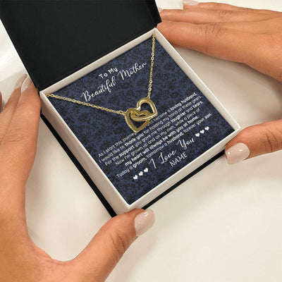 Interlocking Hearts Necklace 18K Yellow Gold Finish | 2 | Personalized To My Beautiful Mother Necklace From Son On My Wedding Day Mother Of The Groom For Mom Wedding Day Jewelry Customized Gift Box Message Card | teecentury