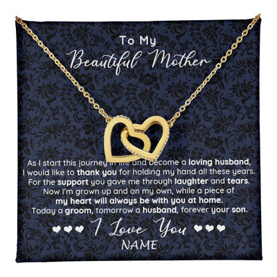 Interlocking Hearts Necklace 18K Yellow Gold Finish | 1 | Personalized To My Beautiful Mother Necklace From Son On My Wedding Day Mother Of The Groom For Mom Wedding Day Jewelry Customized Gift Box Message Card | teecentury