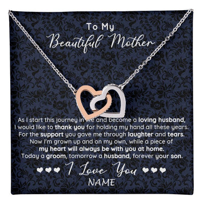 Interlocking Hearts Necklace Stainless Steel & Rose Gold Finish | 1 | Personalized To My Beautiful Mother Necklace From Son On My Wedding Day Mother Of The Groom For Mom Wedding Day Jewelry Customized Gift Box Message Card | teecentury