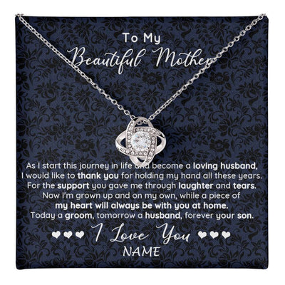 Love Knot Necklace 14K White Gold Finish | 1 | Personalized To My Beautiful Mother Necklace From Son On My Wedding Day Mother Of The Groom For Mom Wedding Day Jewelry Customized Gift Box Message Card | teecentury