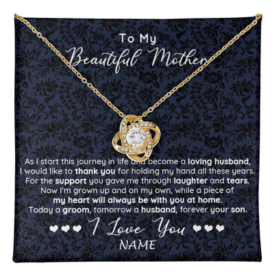 Love Knot Necklace 18K Yellow Gold Finish | 1 | Personalized To My Beautiful Mother Necklace From Son On My Wedding Day Mother Of The Groom For Mom Wedding Day Jewelry Customized Gift Box Message Card | teecentury