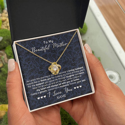 Love Knot Necklace 18K Yellow Gold Finish | 2 | Personalized To My Beautiful Mother Necklace From Son On My Wedding Day Mother Of The Groom For Mom Wedding Day Jewelry Customized Gift Box Message Card | teecentury