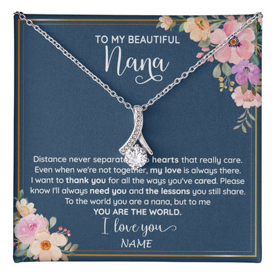 Alluring Beauty Necklace 14K White Gold Finish | 1 | Personalized To My Beautiful Nana Necklace From Grandkids Granddaughter You Are The World Nana Birthday Mothers Day Christmas Customized Gift Box Message Card | teecentury