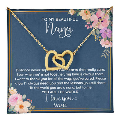 Interlocking Hearts Necklace 18K Yellow Gold Finish | 1 | Personalized To My Beautiful Nana Necklace From Grandkids Granddaughter You Are The World Nana Birthday Mothers Day Christmas Customized Gift Box Message Card | teecentury