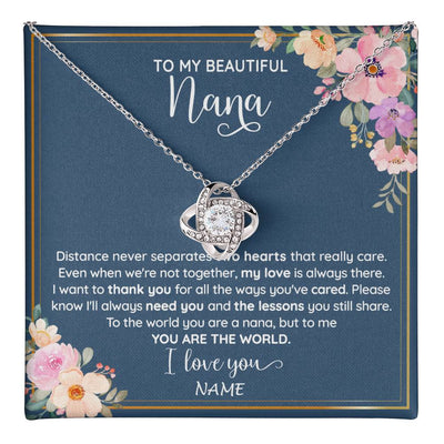 Love Knot Necklace 14K White Gold Finish | 1 | Personalized To My Beautiful Nana Necklace From Grandkids Granddaughter You Are The World Nana Birthday Mothers Day Christmas Customized Gift Box Message Card | teecentury