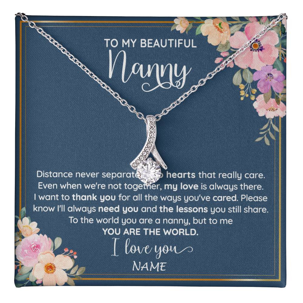 Alluring Beauty Necklace 14K White Gold Finish | 1 | Personalized To My Beautiful Nanny Necklace From Kids You Are The World Nanny Birthday Mothers Day Christmas Jewelry Pendant Customized Gift Box Message Card | teecentury