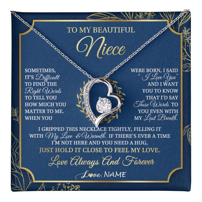Forever Love Necklace 14K White Gold Finish | 1 | Personalized To My Beautiful Niece From Aunt Uncle I Gripped This Necklace Niece Jewelry Birthday Gifts Christmas Customized Gift Box Message Card | teecentury