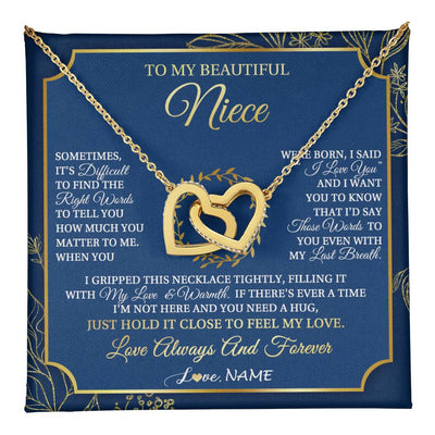 Interlocking Hearts Necklace 18K Yellow Gold Finish | 1 | Personalized To My Beautiful Niece From Aunt Uncle I Gripped This Necklace Niece Jewelry Birthday Gifts Christmas Customized Gift Box Message Card | teecentury