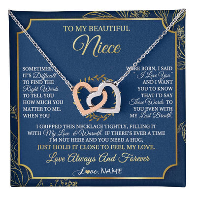 Interlocking Hearts Necklace Stainless Steel & Rose Gold Finish | 1 | Personalized To My Beautiful Niece From Aunt Uncle I Gripped This Necklace Niece Jewelry Birthday Gifts Christmas Customized Gift Box Message Card | teecentury