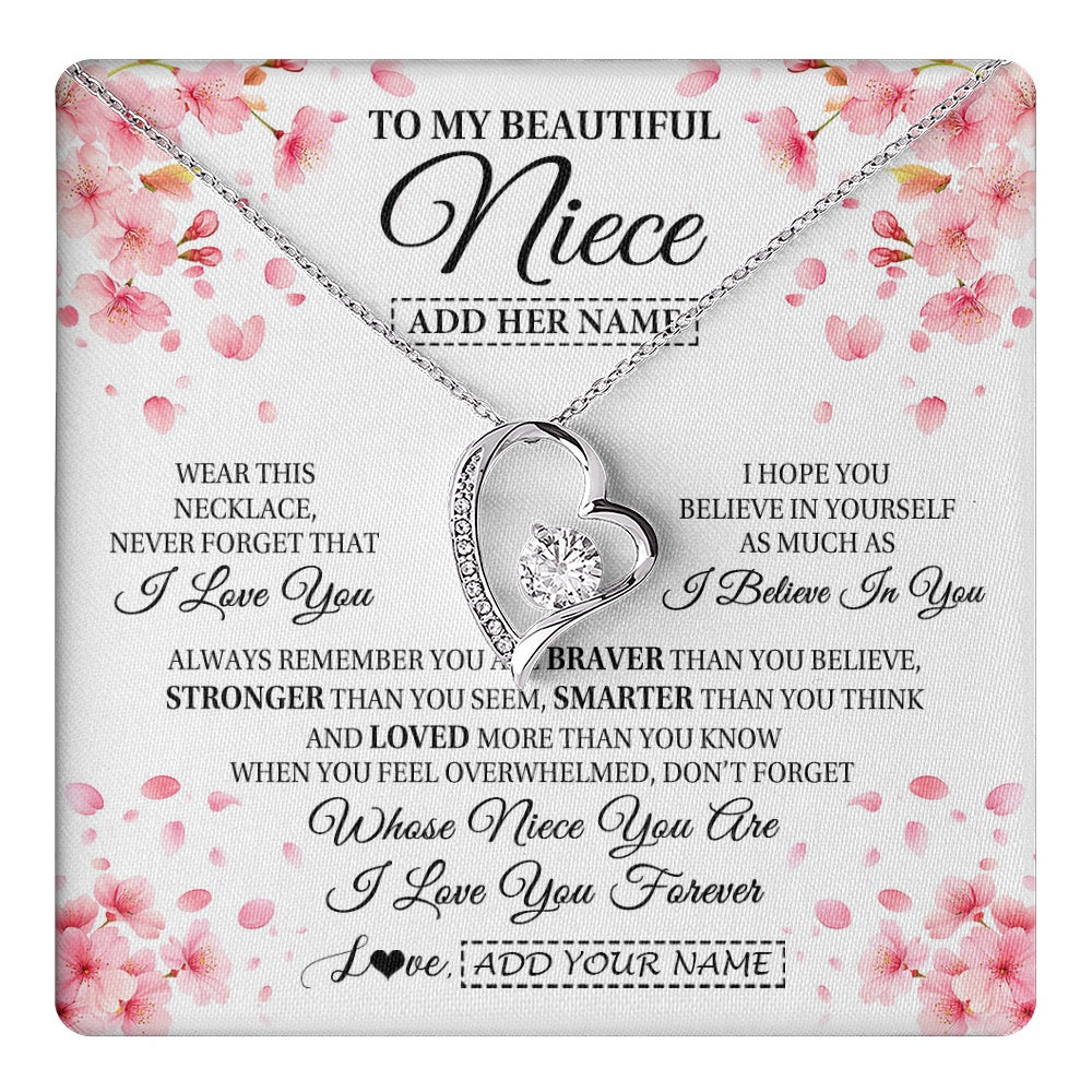 Forever Love Necklace 14K White Gold Finish | 1 | Personalized To My Beautiful Niece From Aunt Uncle Necklace Never Forget Birthday Gifts For Niece Birthday Gift Graduation Christmas Gift Box Message Card | teecentury.myshopify
