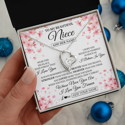 Forever Love Necklace 14K White Gold Finish | 2 | Personalized To My Beautiful Niece From Aunt Uncle Necklace Never Forget Birthday Gifts For Niece Birthday Gift Graduation Christmas Gift Box Message Card | teecentury.myshopify