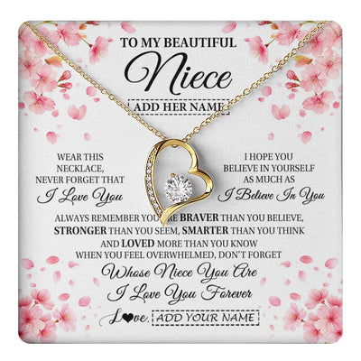 Forever Love Necklace 18K Yellow Gold Finish | 1 | Personalized To My Beautiful Niece From Aunt Uncle Necklace Never Forget Birthday Gifts For Niece Birthday Gift Graduation Christmas Gift Box Message Card | teecentury.myshopify