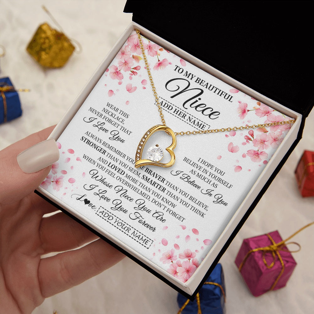 Forever Love Necklace 18K Yellow Gold Finish | 2 | Personalized To My Beautiful Niece From Aunt Uncle Necklace Never Forget Birthday Gifts For Niece Birthday Gift Graduation Christmas Gift Box Message Card | teecentury.myshopify