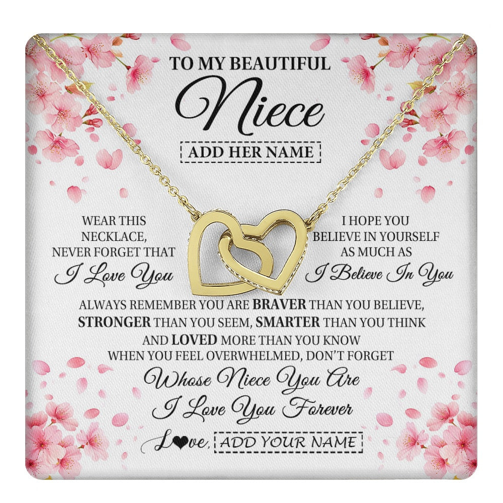 Interlocking Hearts Necklace 18K Yellow Gold Finish | 1 | Personalized To My Beautiful Niece From Aunt Uncle Necklace Never Forget Birthday Gifts For Niece Birthday Gift Graduation Christmas Gift Box Message Card | teecentury.myshopify