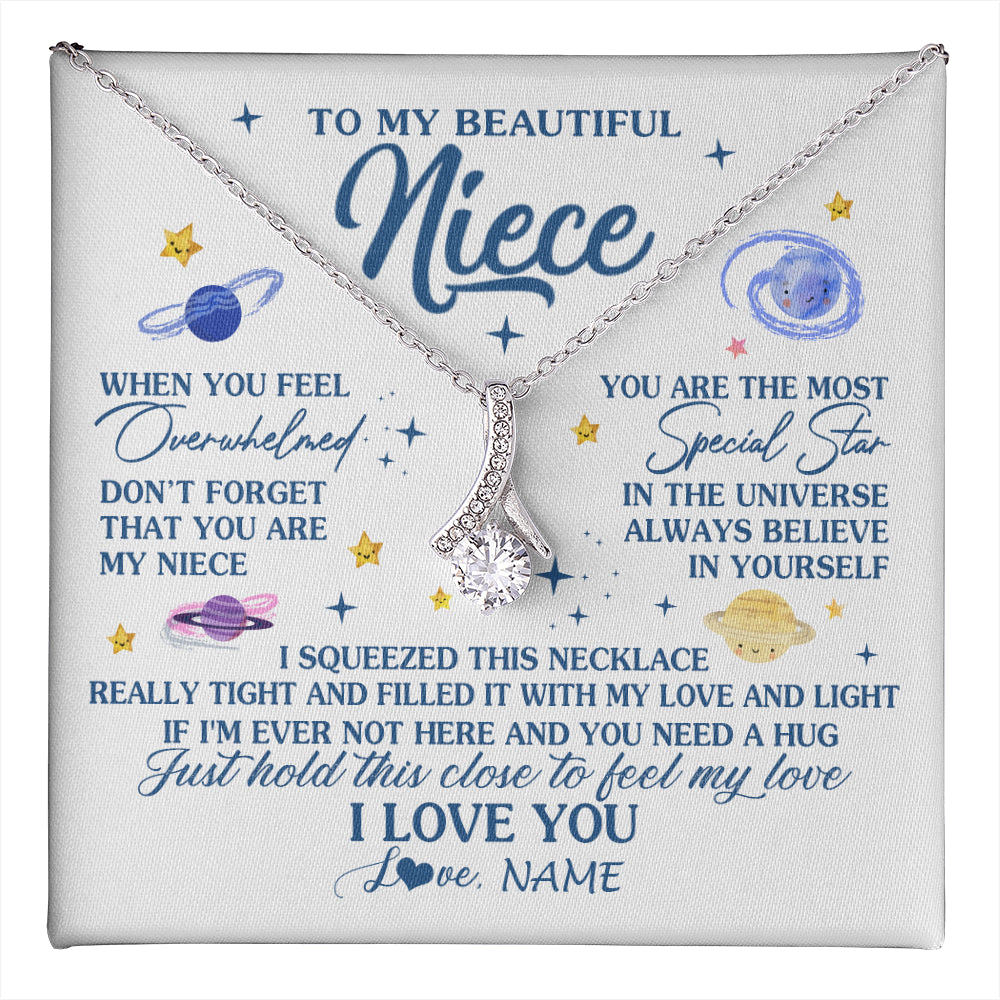 Alluring Beauty Necklace 14K White Gold Finish | 1 | Personalized To My Beautiful Niece Gifs From Aunt Necklace Inspirational Niece Birthday Gifts Jewelry Graduation Christmas Customized Gift Box Message Card | teecentury