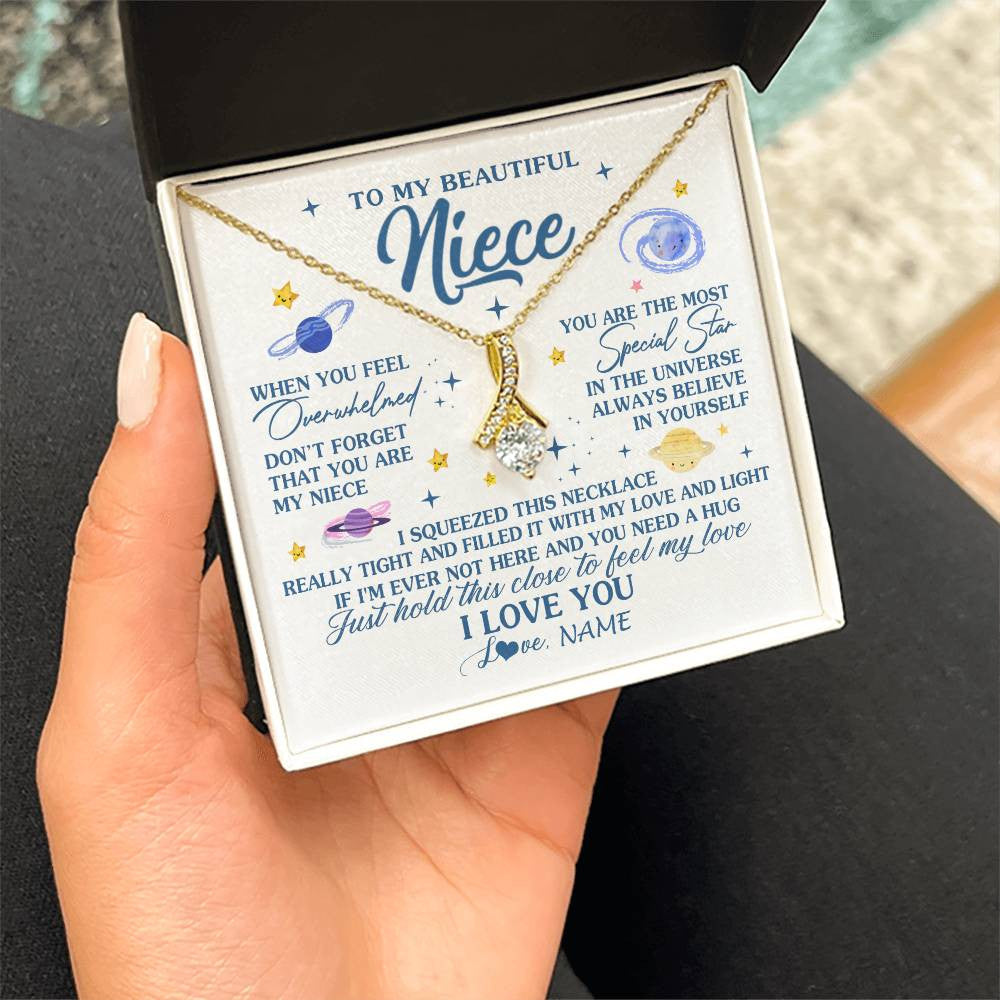 Alluring Beauty Necklace 18K Yellow Gold Finish | 2 | Personalized To My Beautiful Niece Gifs From Aunt Necklace Inspirational Niece Birthday Gifts Jewelry Graduation Christmas Customized Gift Box Message Card | teecentury