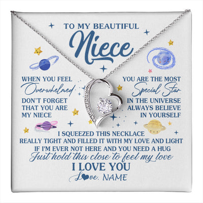 Forever Love Necklace 14K White Gold Finish | 1 | Personalized To My Beautiful Niece Gifs From Aunt Necklace Inspirational Niece Birthday Gifts Jewelry Graduation Christmas Customized Gift Box Message Card | teecentury