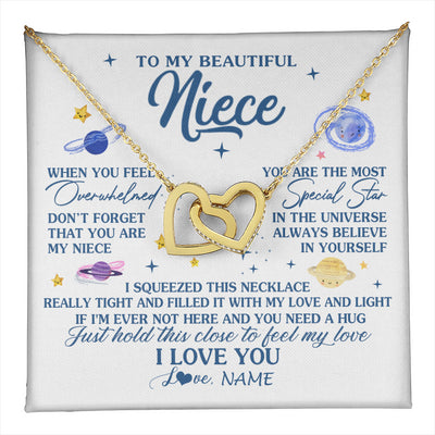 Interlocking Hearts Necklace 18K Yellow Gold Finish | 1 | Personalized To My Beautiful Niece Gifs From Aunt Necklace Inspirational Niece Birthday Gifts Jewelry Graduation Christmas Customized Gift Box Message Card | teecentury