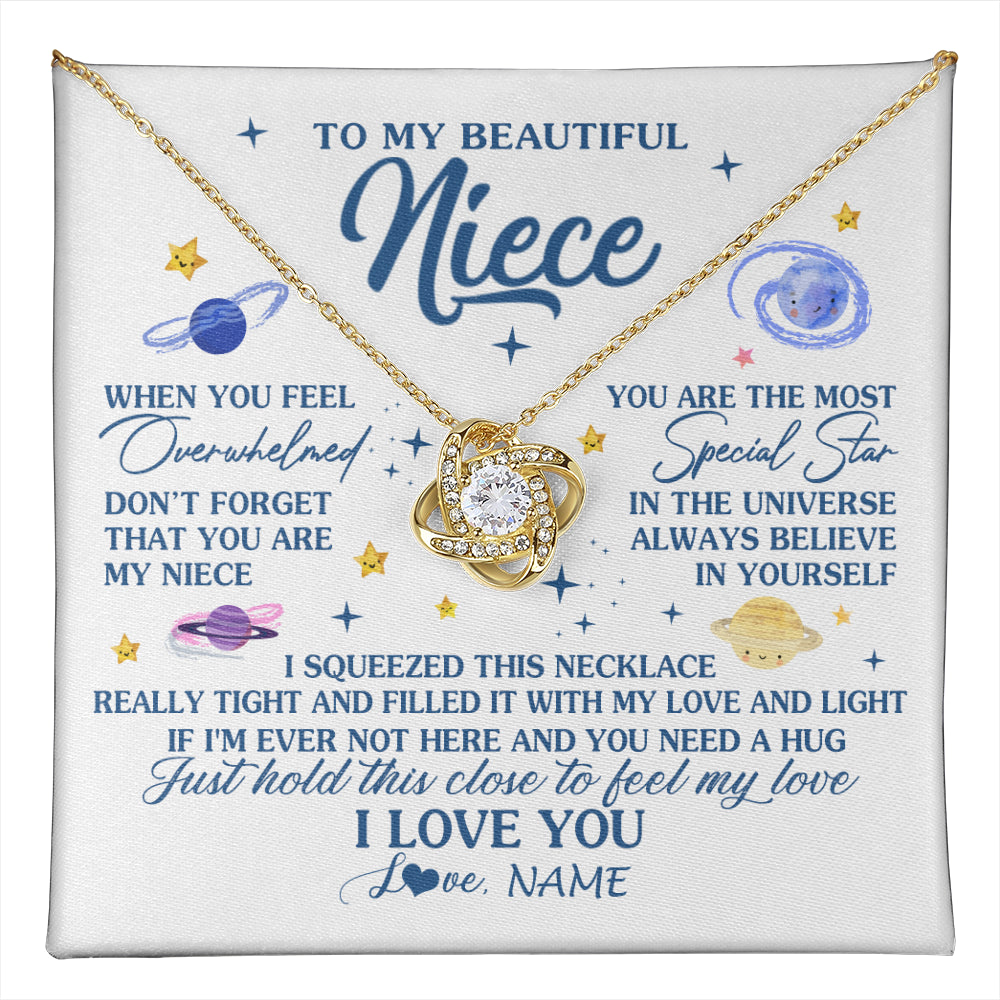 Love Knot Necklace 18K Yellow Gold Finish | 1 | Personalized To My Beautiful Niece Gifs From Aunt Necklace Inspirational Niece Birthday Gifts Jewelry Graduation Christmas Customized Gift Box Message Card | teecentury