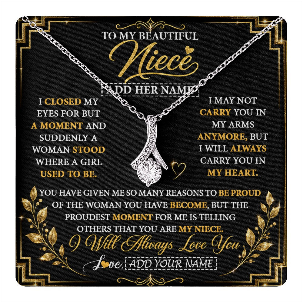 Alluring Beauty Necklace 14K White Gold Finish | 1 | Personalized To My Beautiful Niece Gifts From Aunt Uncle Pendant Necklace I Close My Eyes Niece Birthday Gifts Christmas Graduation Gift Box Message Card | https://teecentury.