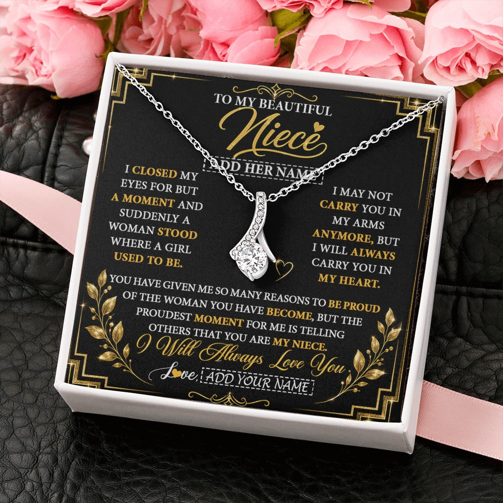 Alluring Beauty Necklace 14K White Gold Finish | 2 | Personalized To My Beautiful Niece Gifts From Aunt Uncle Pendant Necklace I Close My Eyes Niece Birthday Gifts Christmas Graduation Gift Box Message Card | https://teecentury.