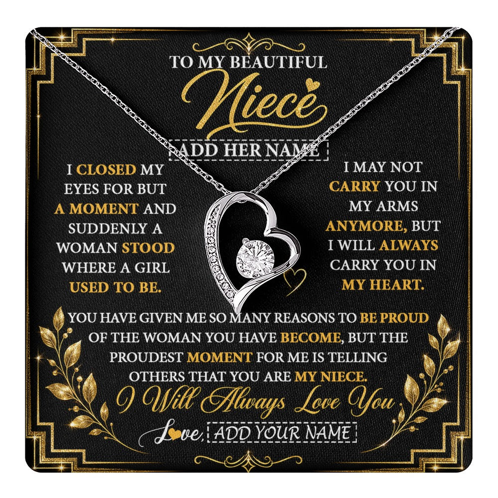 Forever Love Necklace 14K White Gold Finish | 1 | Personalized To My Beautiful Niece Gifts From Aunt Uncle Pendant Necklace I Close My Eyes Niece Birthday Gifts Christmas Graduation Gift Box Message Card | https://teecentury.