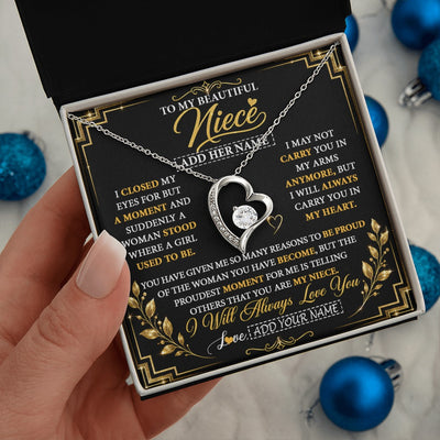 Forever Love Necklace 14K White Gold Finish | 2 | Personalized To My Beautiful Niece Gifts From Aunt Uncle Pendant Necklace I Close My Eyes Niece Birthday Gifts Christmas Graduation Gift Box Message Card | https://teecentury.