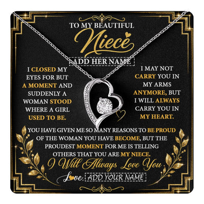 Forever Love Necklace 14K White Gold Finish | 1 | Personalized To My Beautiful Niece Gifts From Aunt Uncle Pendant Necklace I Close My Eyes Niece Birthday Gifts Christmas Graduation Gift Box Message Card | https://teecentury.