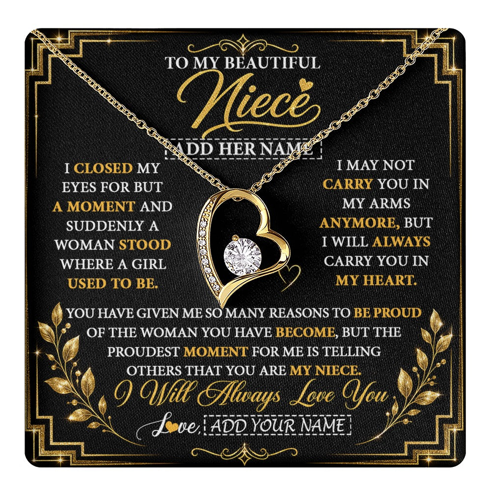 Forever Love Necklace 18K Yellow Gold Finish | 1 | Personalized To My Beautiful Niece Gifts From Aunt Uncle Pendant Necklace I Close My Eyes Niece Birthday Gifts Christmas Graduation Gift Box Message Card | https://teecentury.