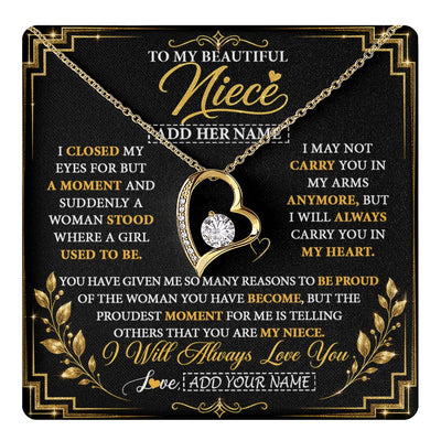 Forever Love Necklace 18K Yellow Gold Finish | 1 | Personalized To My Beautiful Niece Gifts From Aunt Uncle Pendant Necklace I Close My Eyes Niece Birthday Gifts Christmas Graduation Gift Box Message Card | https://teecentury.