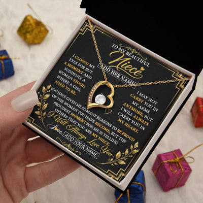 Forever Love Necklace 18K Yellow Gold Finish | 2 | Personalized To My Beautiful Niece Gifts From Aunt Uncle Pendant Necklace I Close My Eyes Niece Birthday Gifts Christmas Graduation Gift Box Message Card | https://teecentury.