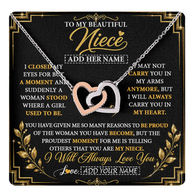 Interlocking Hearts Necklace Stainless Steel & Rose Gold Finish | 1 | Personalized To My Beautiful Niece Gifts From Aunt Uncle Pendant Necklace I Close My Eyes Niece Birthday Gifts Christmas Graduation Gift Box Message Card | https://teecentury.