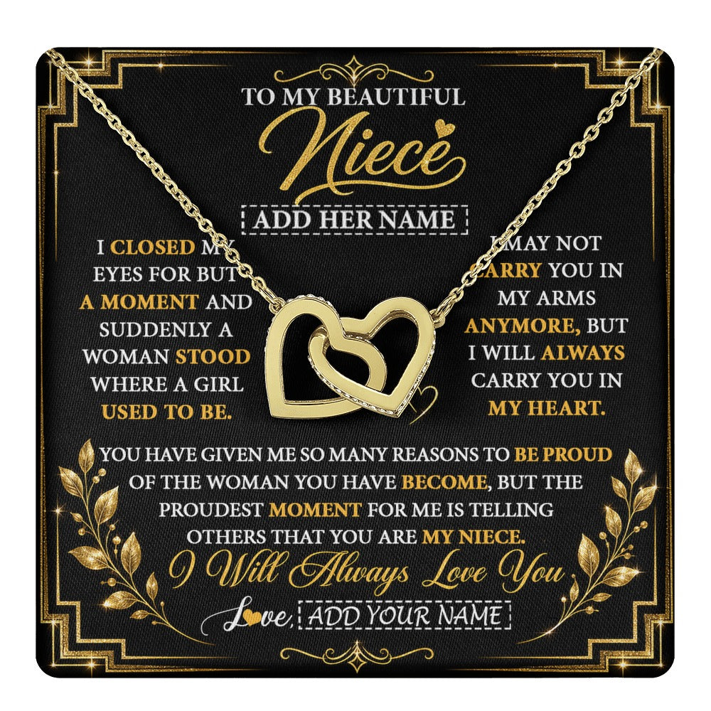 Interlocking Hearts Necklace 18K Yellow Gold Finish | 1 | Personalized To My Beautiful Niece Gifts From Aunt Uncle Pendant Necklace I Close My Eyes Niece Birthday Gifts Christmas Graduation Gift Box Message Card | https://teecentury.