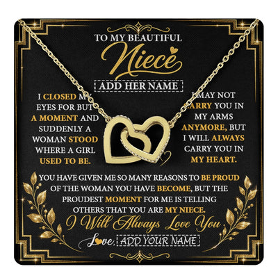 Interlocking Hearts Necklace 18K Yellow Gold Finish | 1 | Personalized To My Beautiful Niece Gifts From Aunt Uncle Pendant Necklace I Close My Eyes Niece Birthday Gifts Christmas Graduation Gift Box Message Card | https://teecentury.