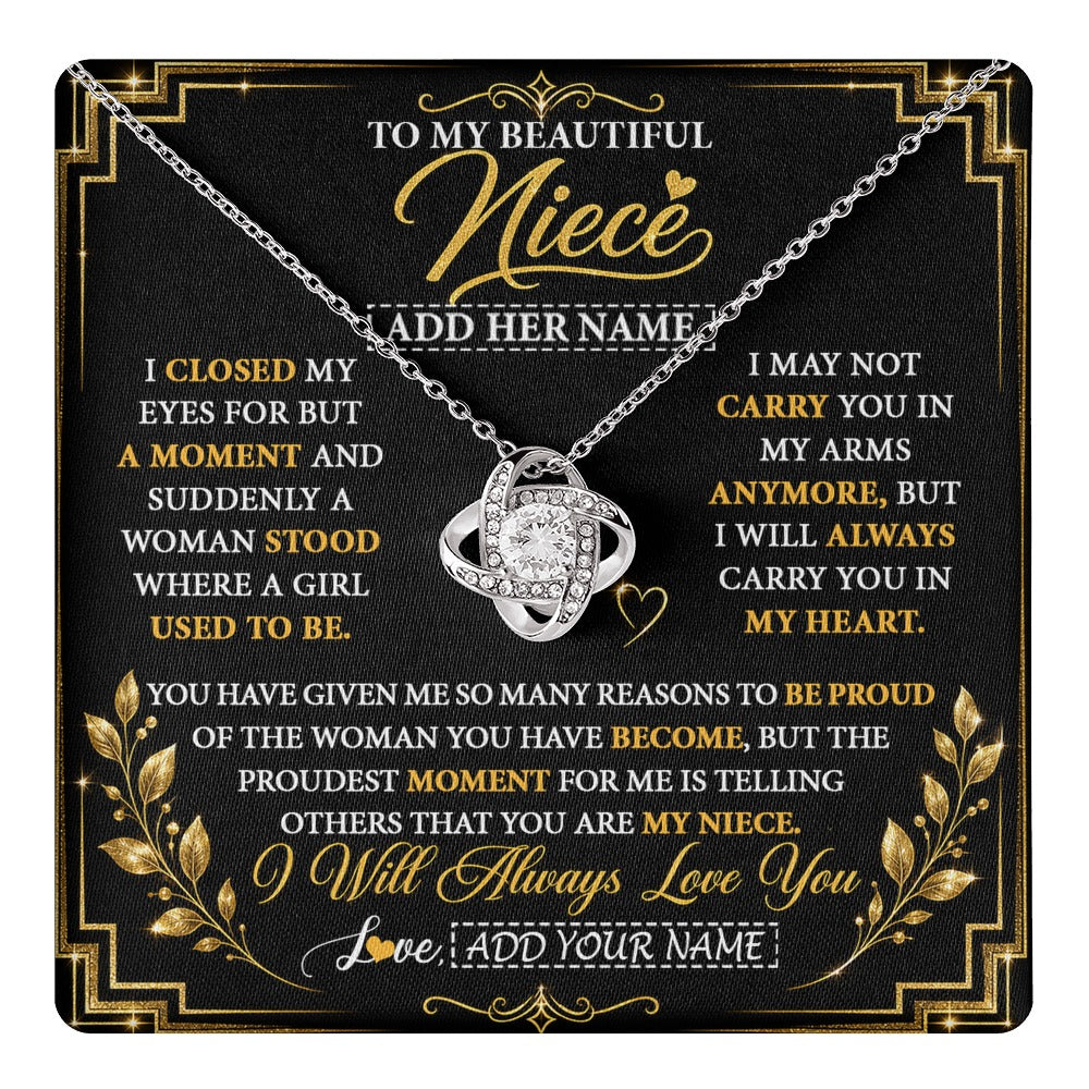 Love Knot Necklace 14K White Gold Finish | 1 | Personalized To My Beautiful Niece Gifts From Aunt Uncle Pendant Necklace I Close My Eyes Niece Birthday Gifts Christmas Graduation Gift Box Message Card | https://teecentury.