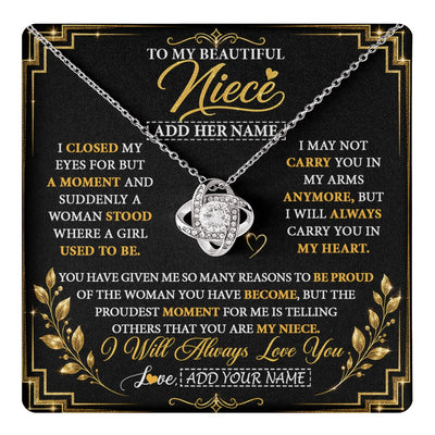 Love Knot Necklace 14K White Gold Finish | 1 | Personalized To My Beautiful Niece Gifts From Aunt Uncle Pendant Necklace I Close My Eyes Niece Birthday Gifts Christmas Graduation Gift Box Message Card | https://teecentury.