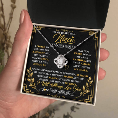Love Knot Necklace 14K White Gold Finish | 2 | Personalized To My Beautiful Niece Gifts From Aunt Uncle Pendant Necklace I Close My Eyes Niece Birthday Gifts Christmas Graduation Gift Box Message Card | https://teecentury.