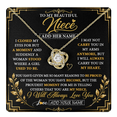Love Knot Necklace 18K Yellow Gold Finish | 1 | Personalized To My Beautiful Niece Gifts From Aunt Uncle Pendant Necklace I Close My Eyes Niece Birthday Gifts Christmas Graduation Gift Box Message Card | https://teecentury.