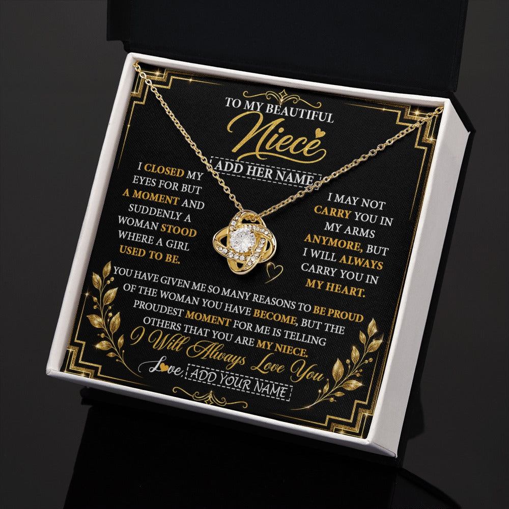 Love Knot Necklace 18K Yellow Gold Finish | 2 | Personalized To My Beautiful Niece Gifts From Aunt Uncle Pendant Necklace I Close My Eyes Niece Birthday Gifts Christmas Graduation Gift Box Message Card | https://teecentury.