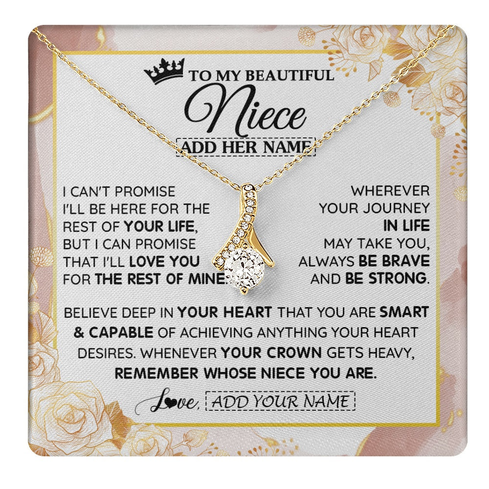 Alluring Beauty Necklace 18K Yellow Gold Finish | 1 | Personalized To My Beautiful Niece Gifts Necklace From Aunt Uncle Crown Jewelry Present On Birthday Niece Christmas Graduation Custom Gift Box Message Card | https://teecentury.