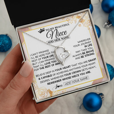 Forever Love Necklace 14K White Gold Finish | 2 | Personalized To My Beautiful Niece Gifts Necklace From Aunt Uncle Crown Jewelry Present On Birthday Niece Christmas Graduation Custom Gift Box Message Card | https://teecentury.