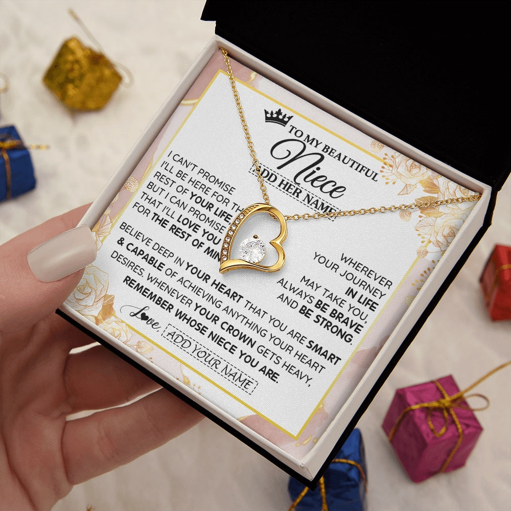 Forever Love Necklace 18K Yellow Gold Finish | 2 | Personalized To My Beautiful Niece Gifts Necklace From Aunt Uncle Crown Jewelry Present On Birthday Niece Christmas Graduation Custom Gift Box Message Card | https://teecentury.