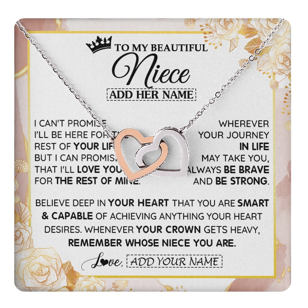 Interlocking Hearts Necklace Stainless Steel & Rose Gold Finish | 1 | Personalized To My Beautiful Niece Gifts Necklace From Aunt Uncle Crown Jewelry Present On Birthday Niece Christmas Graduation Custom Gift Box Message Card | https://teecentury.