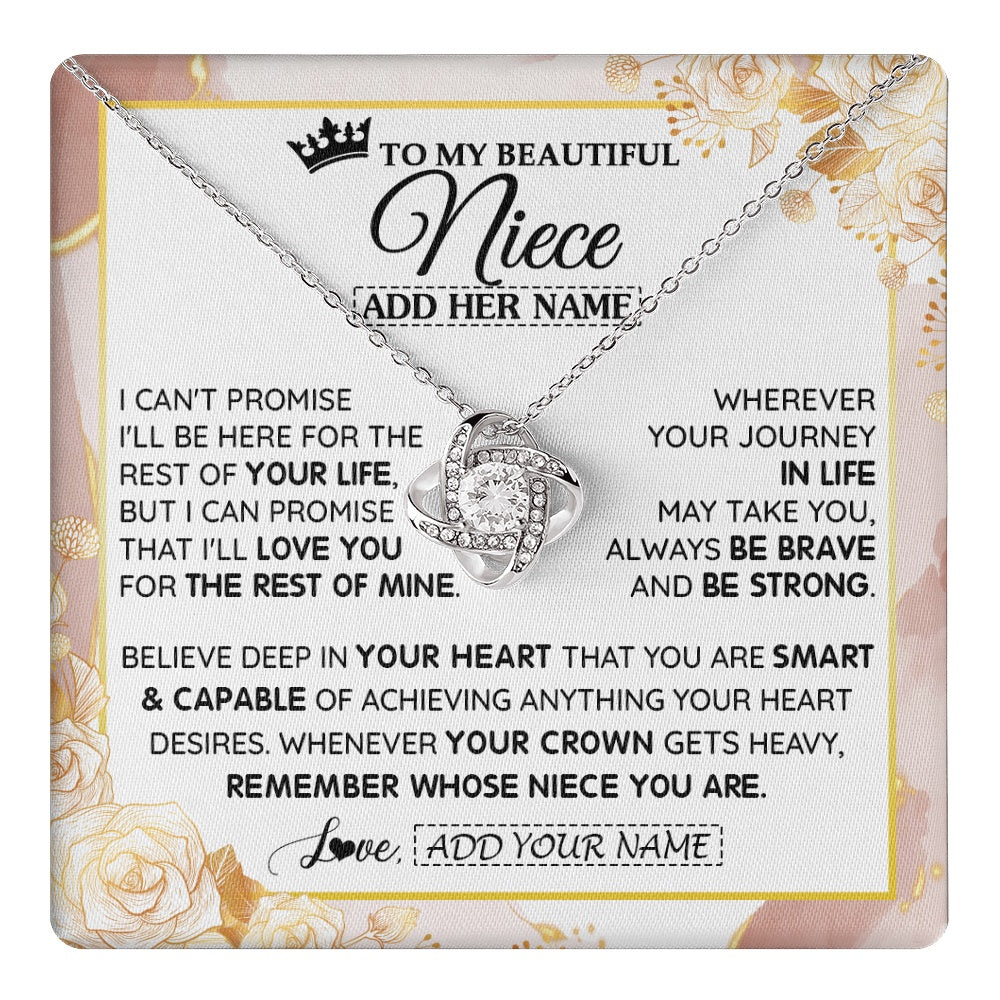 Love Knot Necklace 14K White Gold Finish | 1 | Personalized To My Beautiful Niece Gifts Necklace From Aunt Uncle Crown Jewelry Present On Birthday Niece Christmas Graduation Custom Gift Box Message Card | https://teecentury.