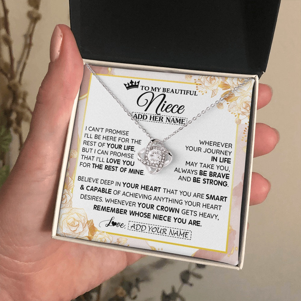 Love Knot Necklace 14K White Gold Finish | 2 | Personalized To My Beautiful Niece Gifts Necklace From Aunt Uncle Crown Jewelry Present On Birthday Niece Christmas Graduation Custom Gift Box Message Card | https://teecentury.
