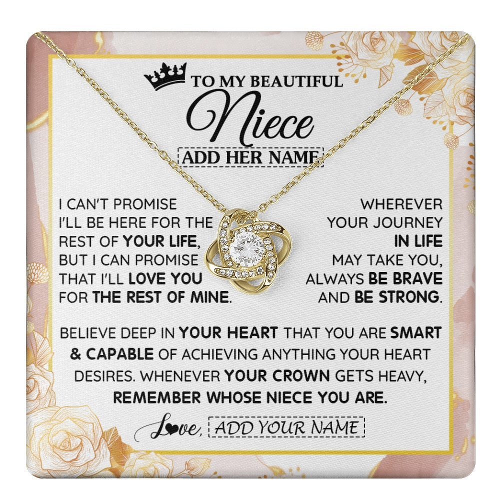 Love Knot Necklace 18K Yellow Gold Finish | 1 | Personalized To My Beautiful Niece Gifts Necklace From Aunt Uncle Crown Jewelry Present On Birthday Niece Christmas Graduation Custom Gift Box Message Card | https://teecentury.