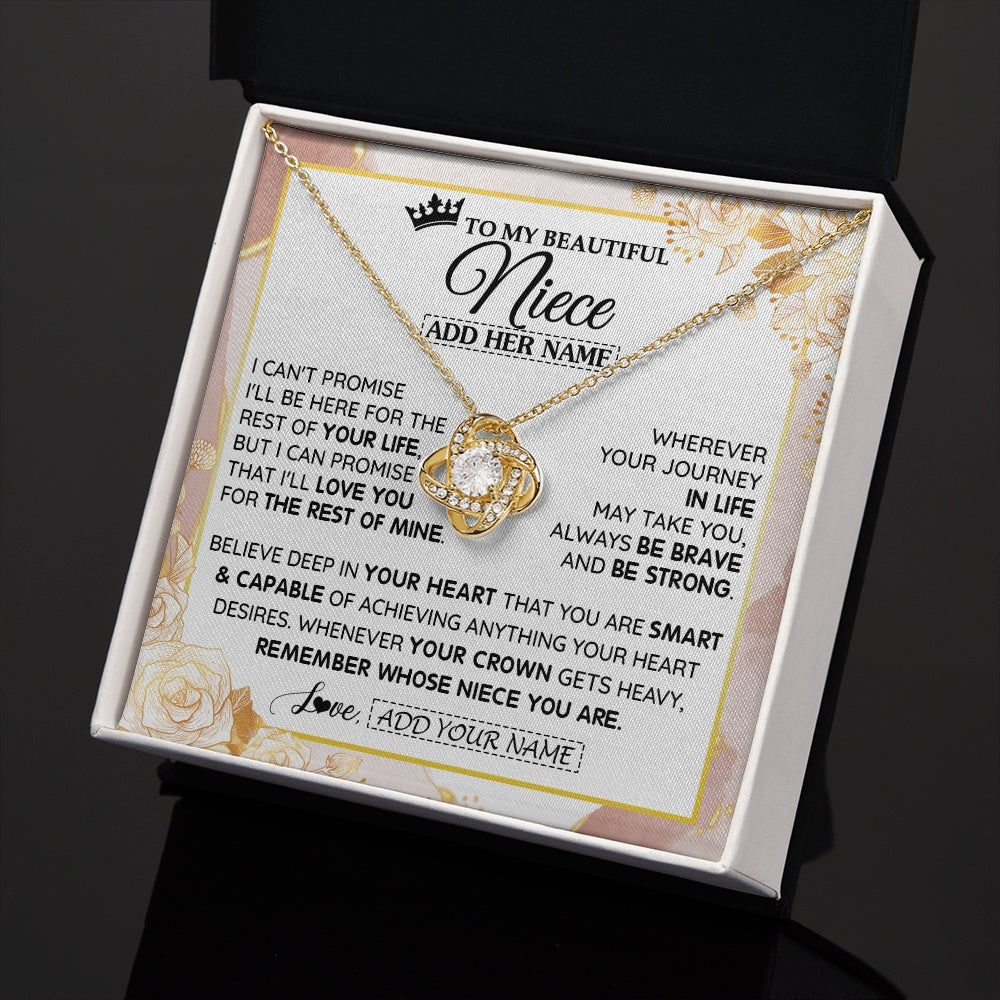 Love Knot Necklace 18K Yellow Gold Finish | 2 | Personalized To My Beautiful Niece Gifts Necklace From Aunt Uncle Crown Jewelry Present On Birthday Niece Christmas Graduation Custom Gift Box Message Card | https://teecentury.